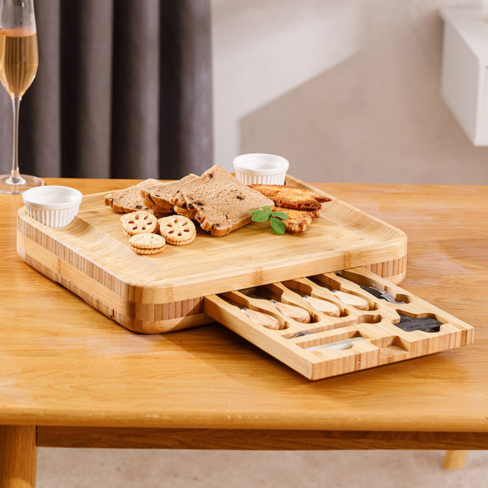 AIZYR Ensemble De Plateau De Fromages - Plateau De Service De Planche À Charcuterie en Bois avec 3 Tiroirs Coulissants Cachés pour Mariage, Cadeau d'anniversaire