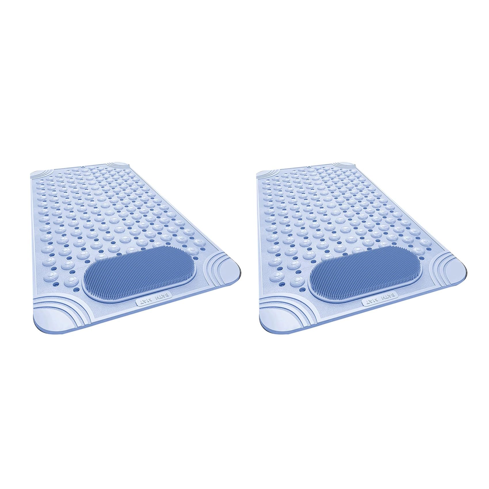 Hndhbfgrt 2X Bathtub Mat Non-Slip Rubber Shower Mat with Drain Holes Suction Cups, Quick Drain, Feet Massage, Bath Mat Blue