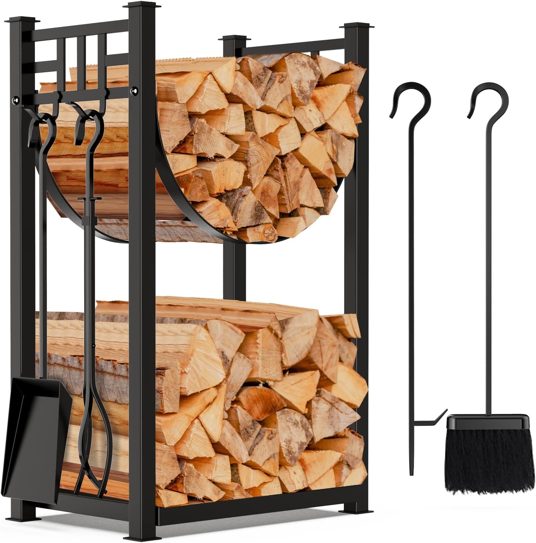 Amagabeli Porte bûches de cheminée avec 4 outils 74 x 40 x 30cm