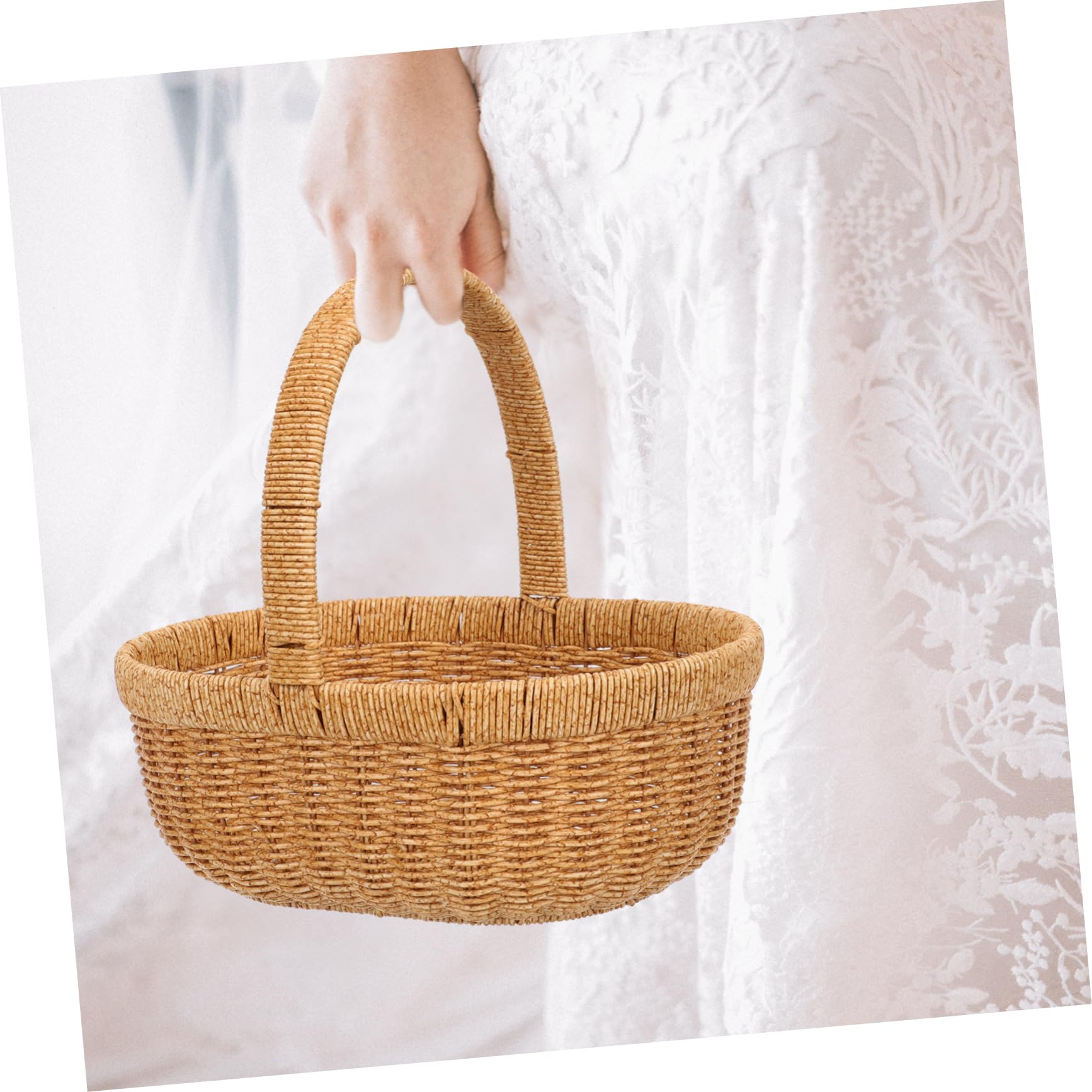 Toddmomy Cestino in Plastica Finta Rattan Cestino Portaoggetti Portatile per Alimenti e Frutta per Picnic Campeggio e Riunioni di Famiglia Contenitore Versatile e Pratico