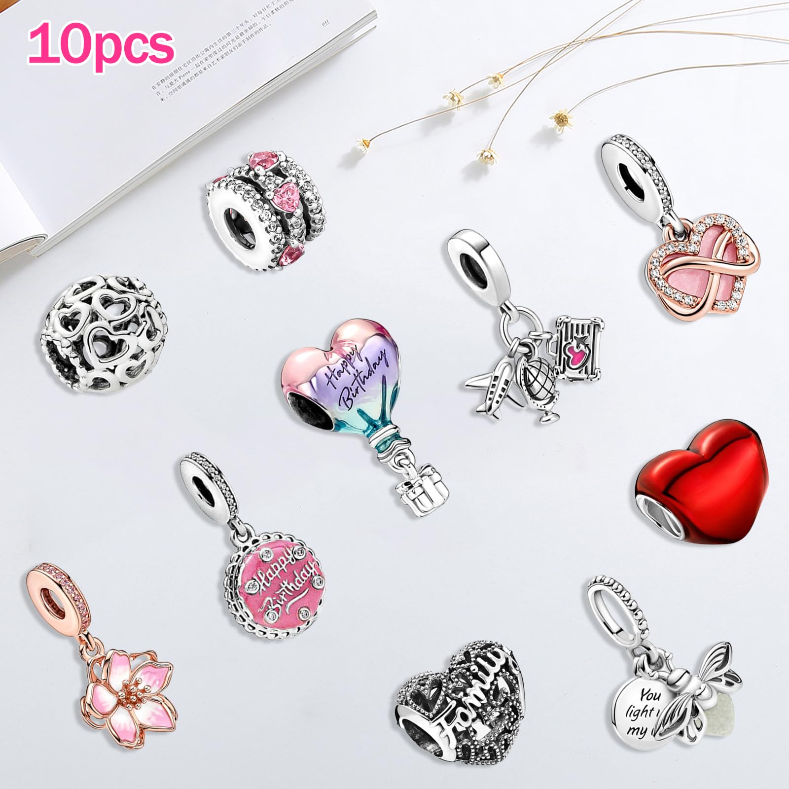 10 szt. Charms Charms Beads Women's Jewelry Compatible with European Bracelet Necklace Gift Charms for Christmas Birthday Women Family Friends Mama Teens Girls