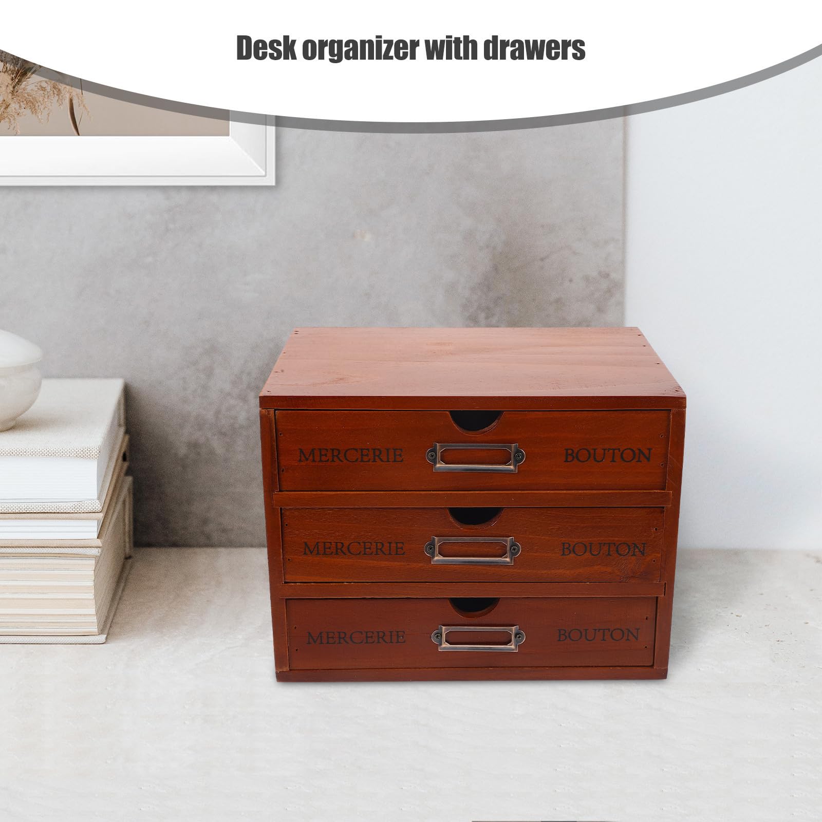 Madera Organizador de Escritorio 3 Cajones Marrón