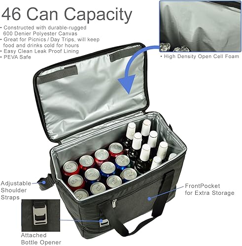 Miniatura 3 de Picnic at Ascot Enfriador plegable aislado a prueba de fugas para almuerzo, picnic, camping, playa, parque, viajes de un día, capacidad para 46 latas