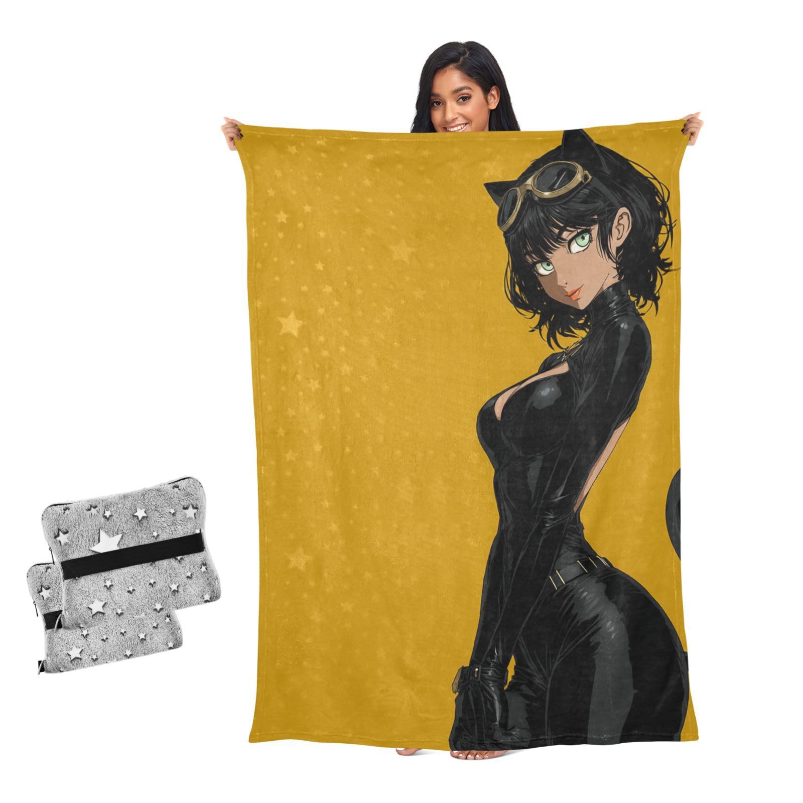 Couverture pour canapé motif chat noir grand plaid de salon cocooning