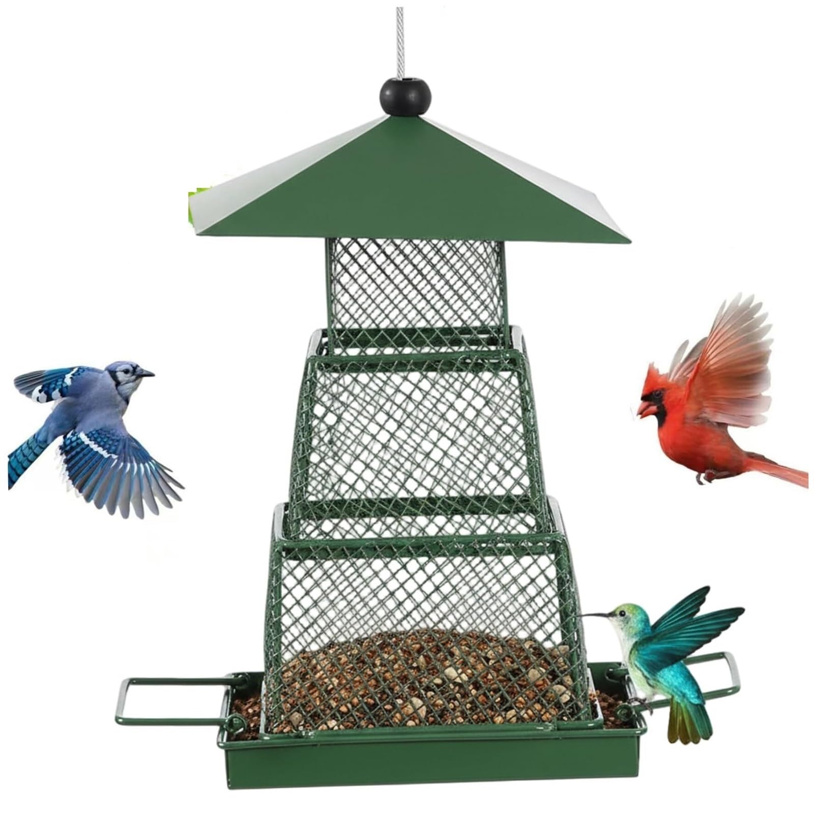 Comedero for pájaros Colgante, portátil, Plegable, de Metal con Bandeja, Gran Capacidad, Resistente a la Intemperie, a la Lluvia for balcón y Patio Trasero