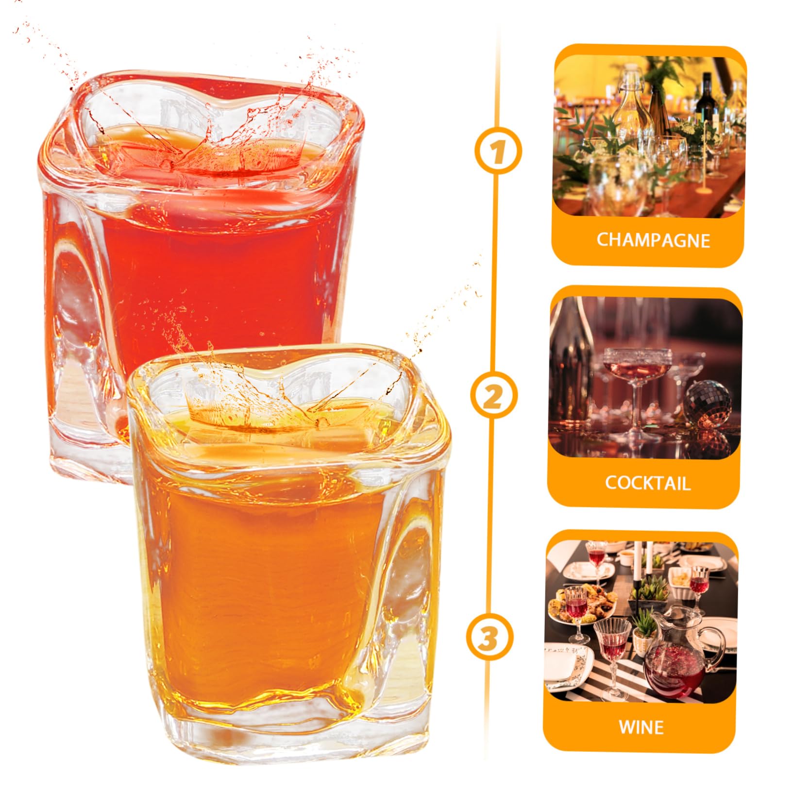 Verres à Shot Cœur 45ml Lot de 6 en Verre à Base Carrée
