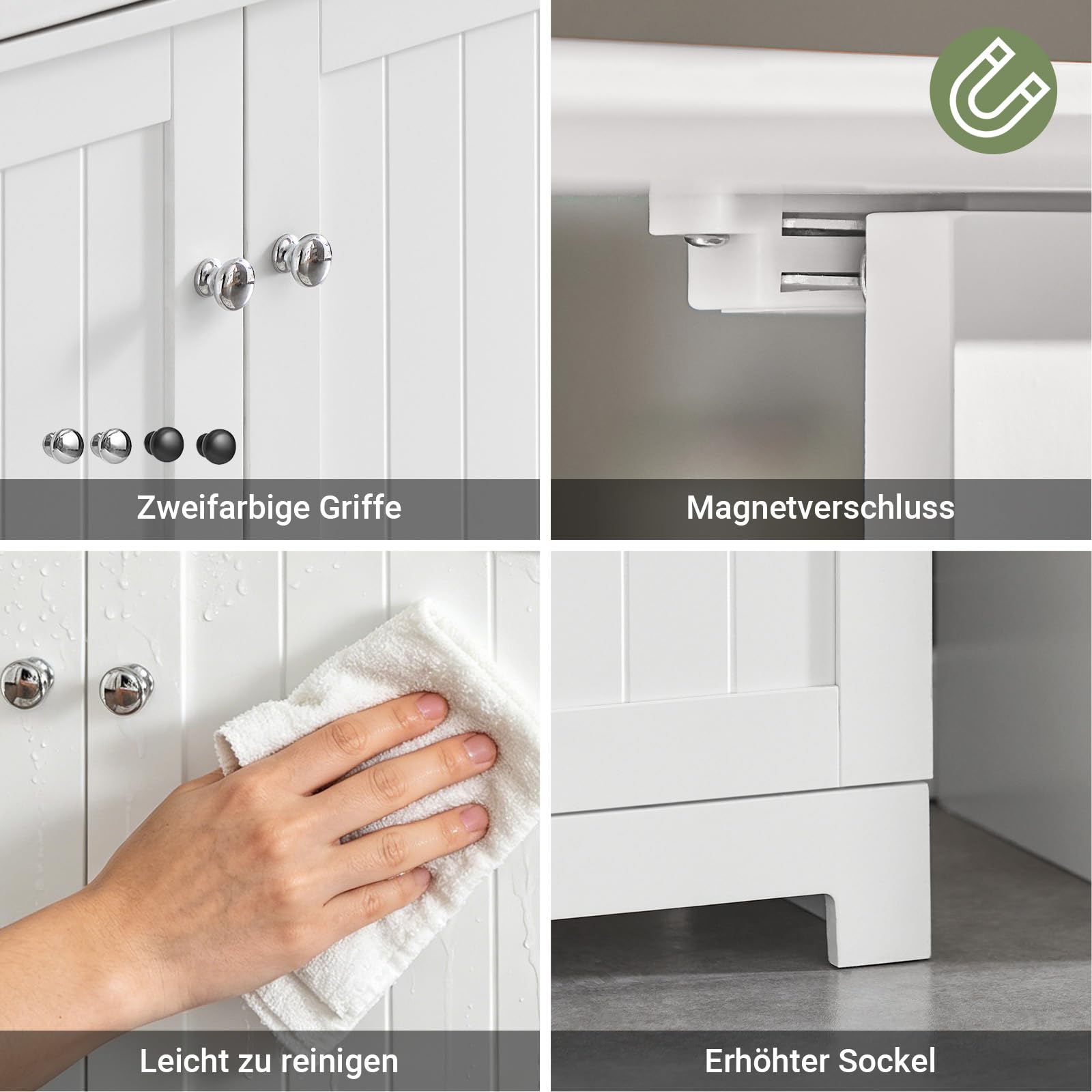 SoBuy Waschbeckenunterschrank mit Siphonöffnung 60x60x29cm für Badezimmer