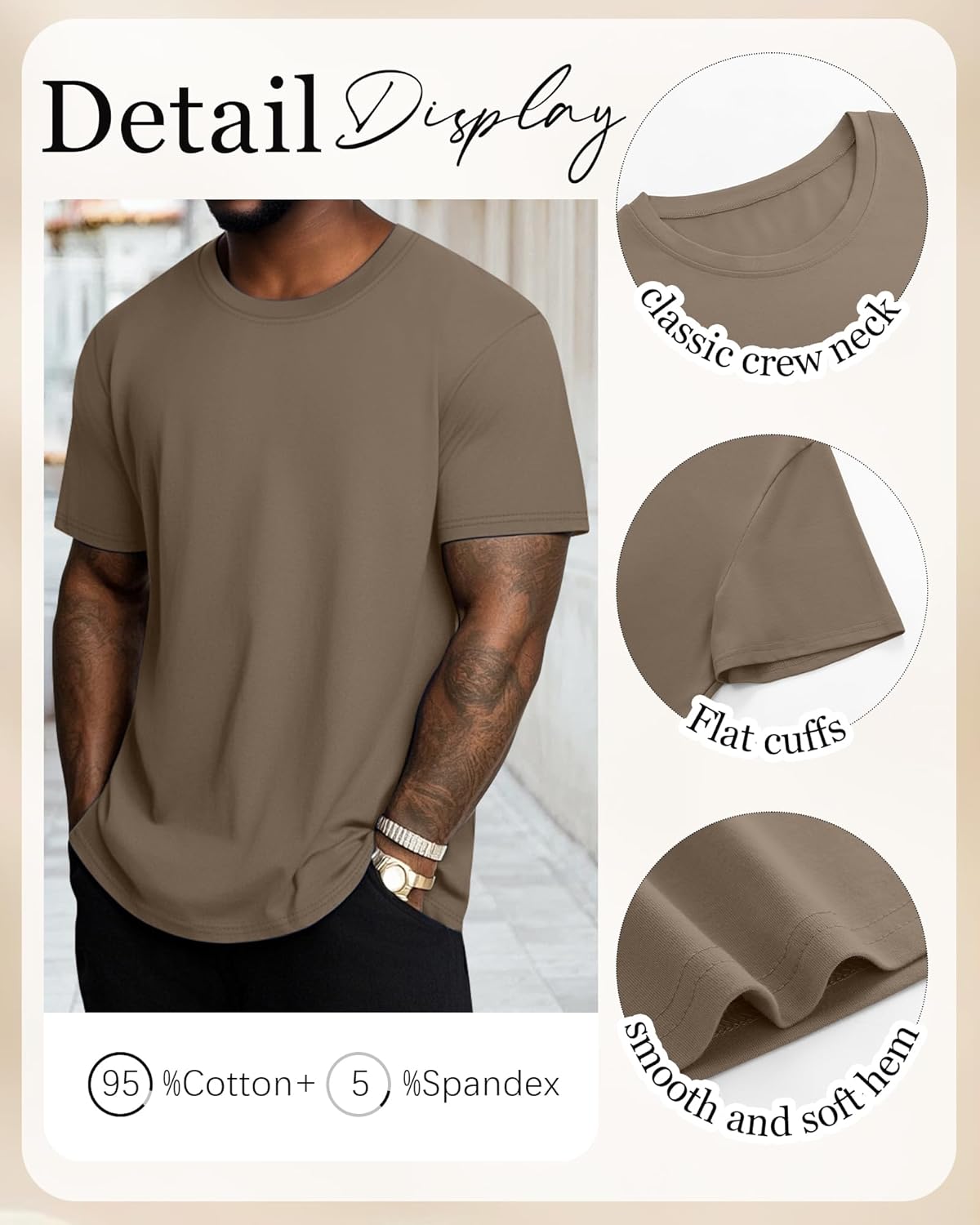 Neer 3 Pack Men's Round Neck T Shirts 95% Cotton M-7XL Short Sleeve Tops Regular Big Tall Tees Soft 2026 Summer Basic Tops - Image 4