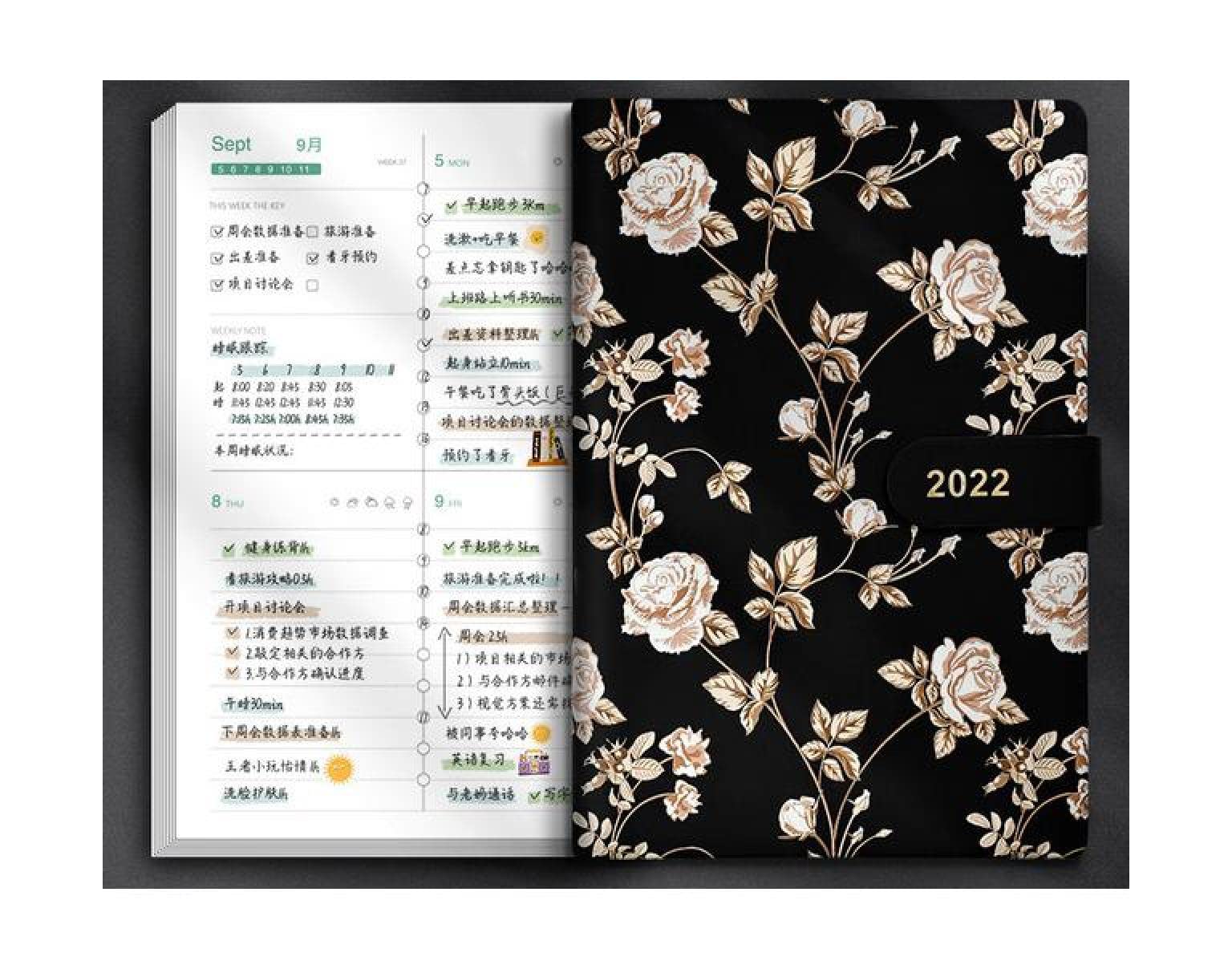 Agenda 2022Agenda 2022, papelería, Organizador de Cuaderno, A5, Bloc de Notas Tipo Bala, Diario de Flores, Cuaderno de bocetos de Oficina, Bloc de Notas semanal, calendarioPlanificador de Vida