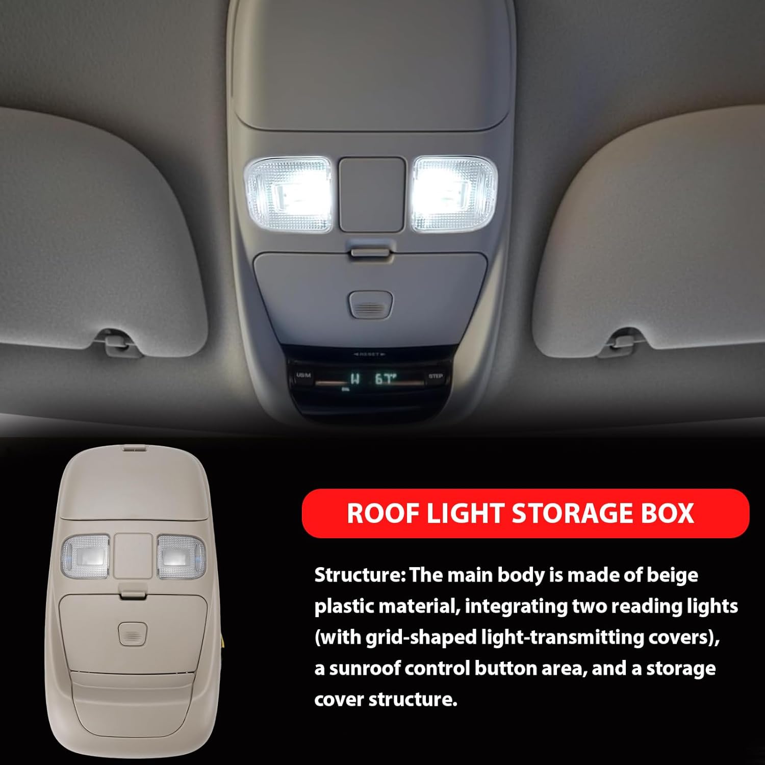 LED Overhead Console Assembly Compatible with Dodge Ram 1500 2500 3500 1998-2002 Cab Interior Ceiling Dome Map Reading Light Lamp Map Lights