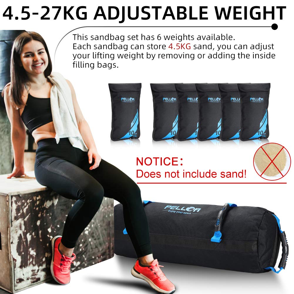 PELLOR Sandbag, Sacchetti di Sabbia Regolabili da 4.5-27kg, Power Bag Sacca per Pesi con Sacche Interne per Esercizi di Allenamento a intensità Funzionale