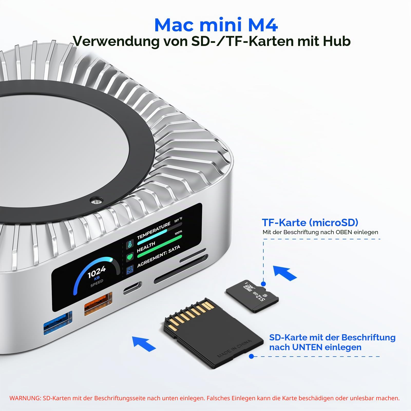 RayCue All-in-One Dock für Mac mini M4 mit 8TB SSD, 4K60Hz HDMI, USB-C & USB-A (10G/5G), SD/TF, Audio - 2024 Mac mini M4 Dockingstation