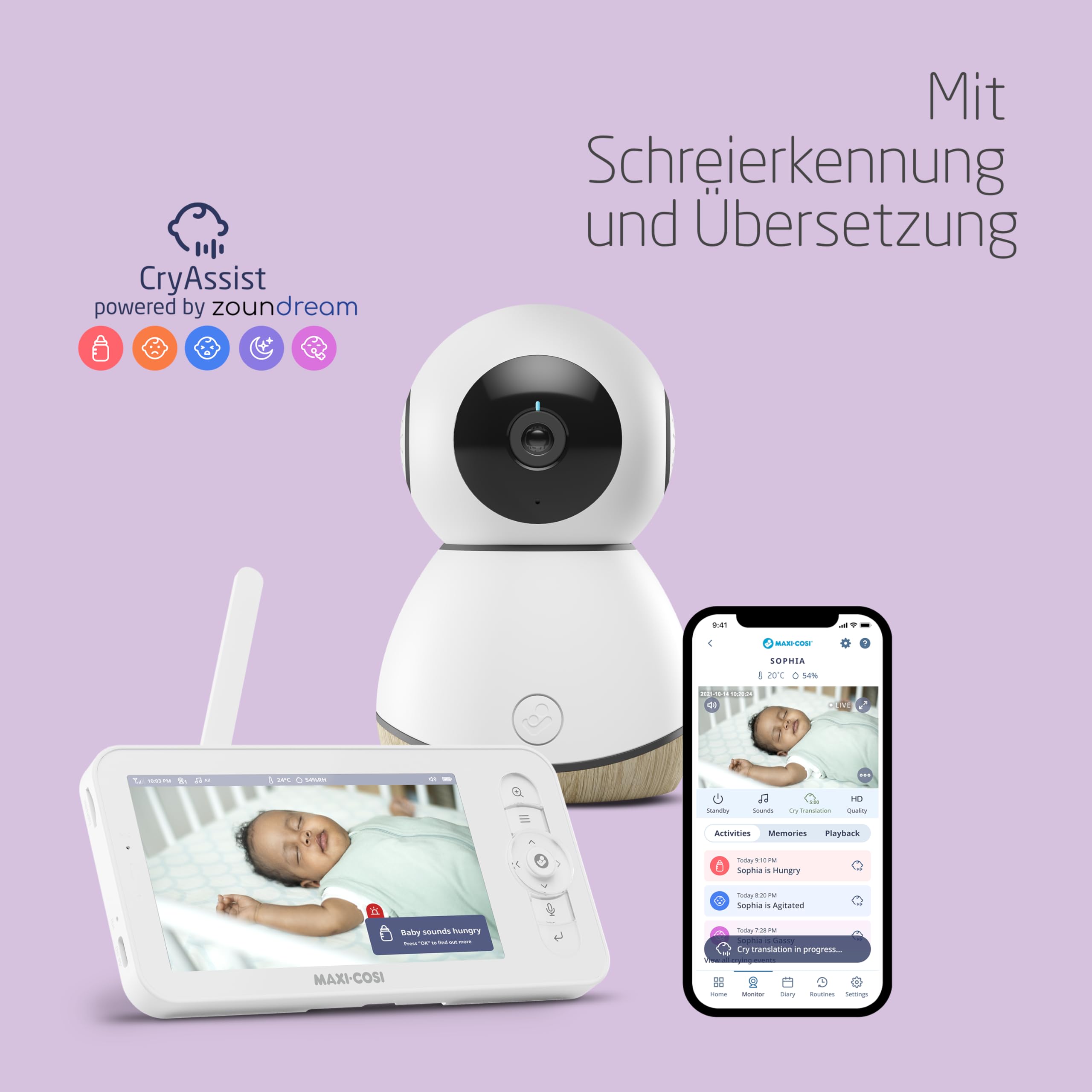 Maxi-Cosi See Pro Babyphone, mit Kamera Handy, Babyphone Kamera, Schreiübersetzer, automatische Bewegungserkennung, Ultra-HD (2K) Video, 5" Bildschirm, Teil von Maxi-Cosi Connected Home