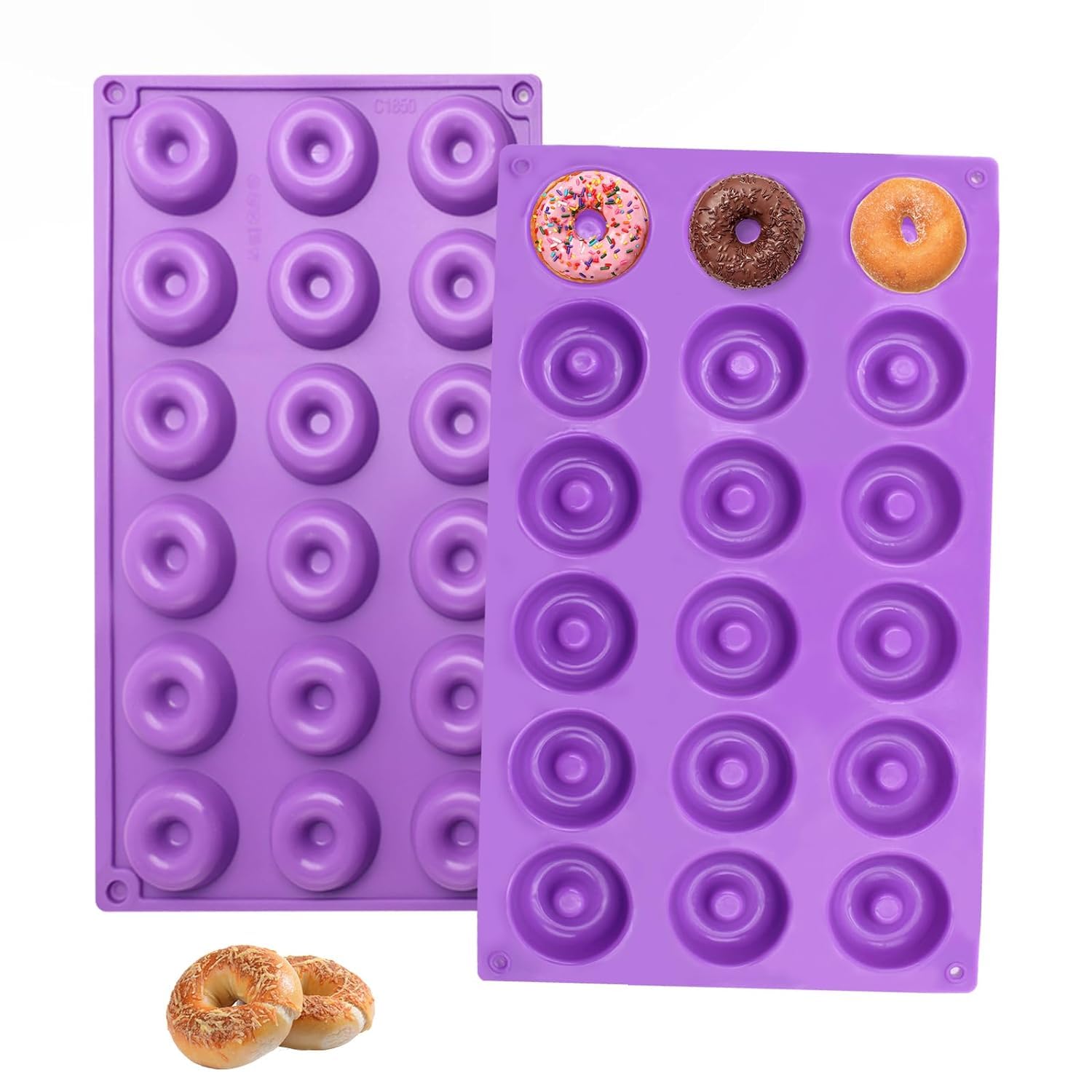 Skytail Silicone Mini Donut Pan, 18 Cavity Full Sized 4cm Bangal Doughnut Baking Mold Tray - Muffin Cups, Cake Mold, Biscuit Mold, Red-image-10