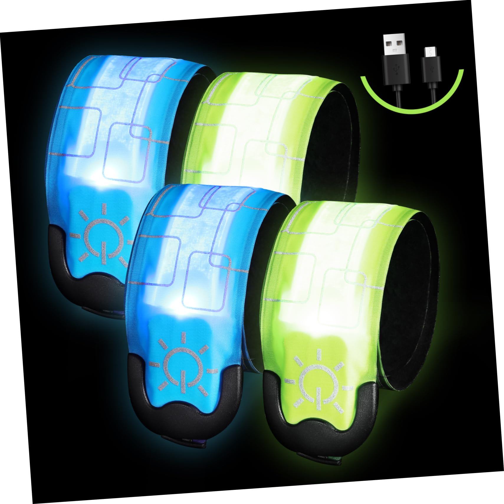 UKCOCO 4 Piezas Brazaletes LED Recargables Correr Reflectantes Iluminación Actividades Nocturnas y Ejercicio