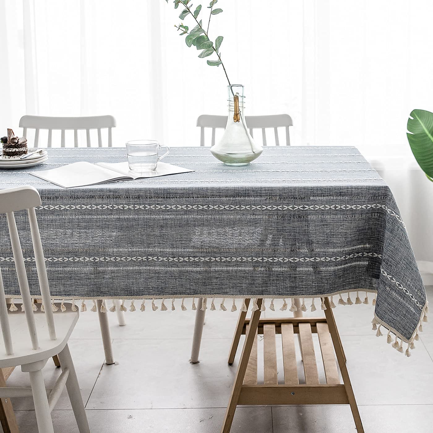 Tovaglia in cotone e lino, 90 x 340 cm, resistente, antipolvere, rettangolare, per cucina, tavolo da pranzo, elegante e resistente, biancheria da tavola per eventi speciali