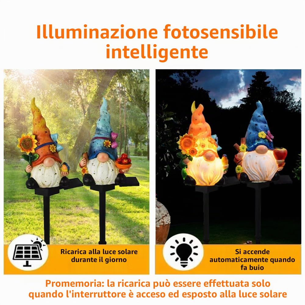 2 pacchetti di LED solare alimentato luci nane elfo, luci di decorazione atmosfera all'aperto, e 2 carina resina nane elfo cortile lampada paesaggio.