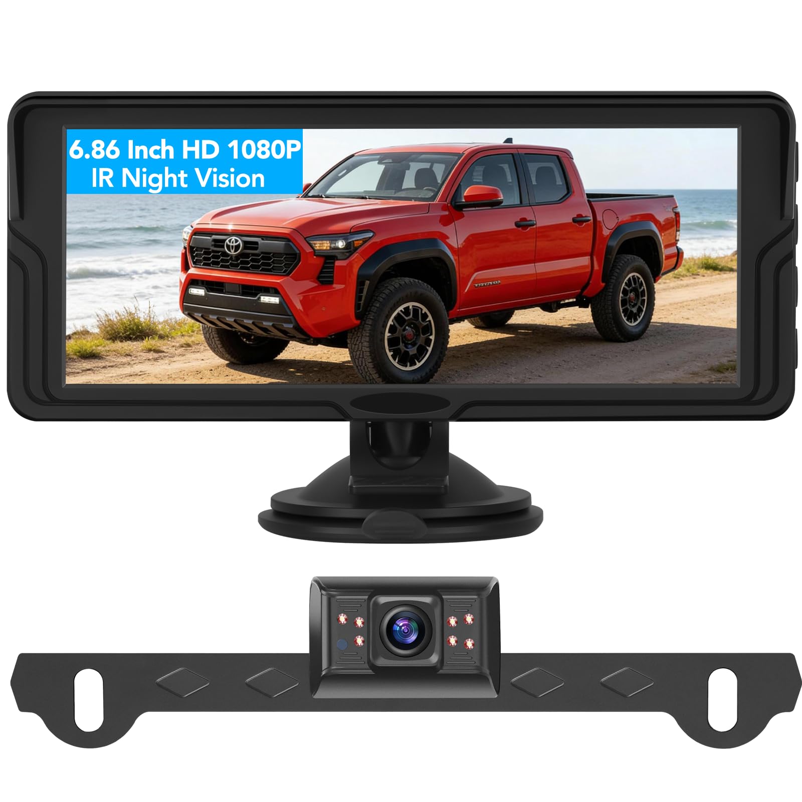 Backup Camera for Truck, 6.86" HD 1080P Rear View Monitor Kit, Wired Backup Camera System with Night Vision, 2 Channel, IP69K Waterproof, Optional Dual Bracket, Plug & Play for Car RV Trailer Tractor