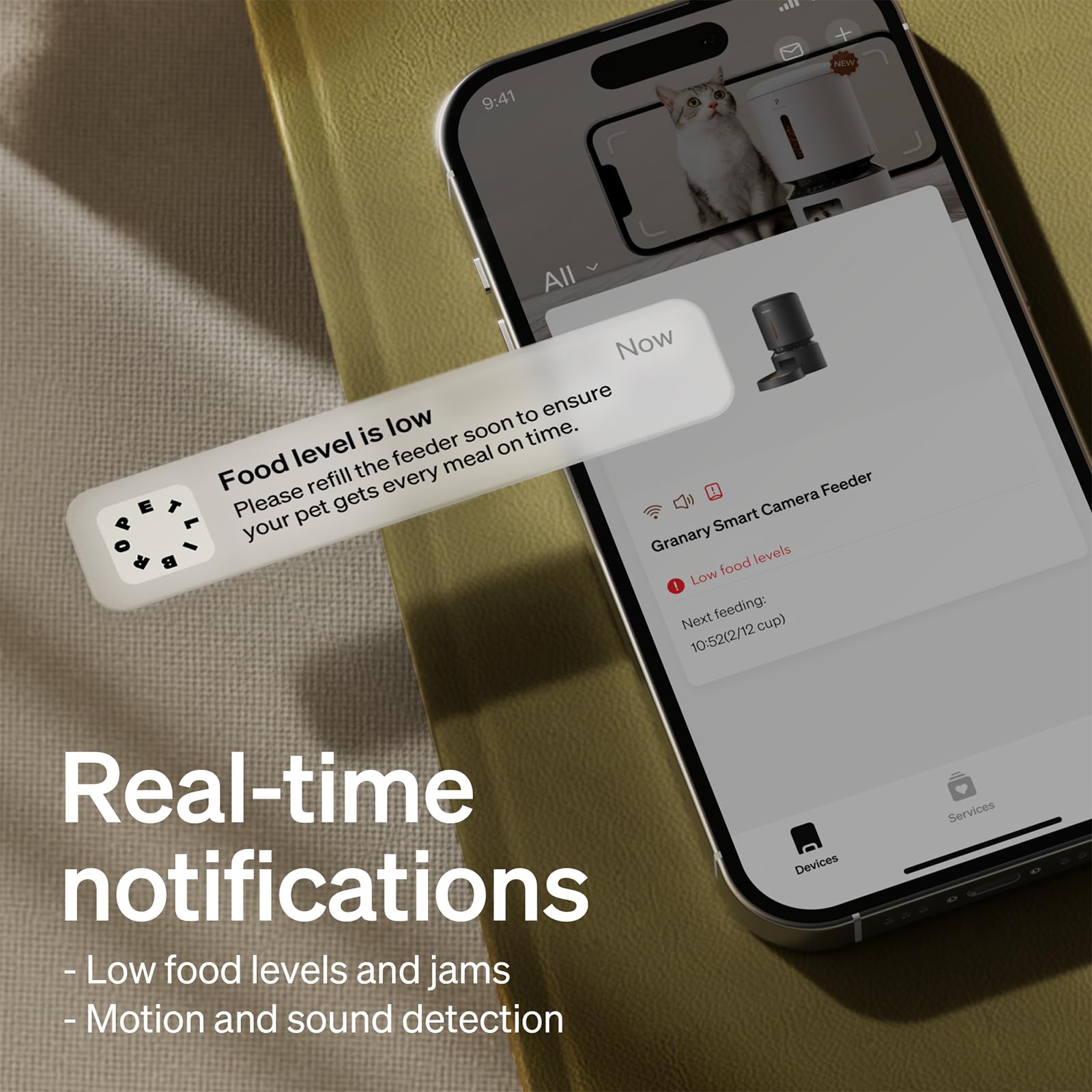 PETLIBRO Karmnik dla kota z kamerą, wideo 1080p, wymienna miska do slow food, 5G WiFi, dozownik karmy dla psa z aplikacją i noktowizorem, alarm ruchu i dźwiękowy dla zwierząt domowych, 1-10 posiłków