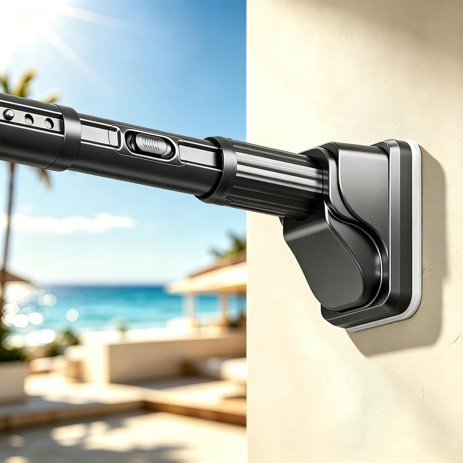 Heavy Duty One-Click Tension Curtain Rod 40-122Inch, Easy to Install, No Drill Adjustable Curtain Rod, 1.26"Diameter Non-Slip Rod for Windows, Shower, Bathroom, Closet, Balcony & Outdoor Spaces, Black