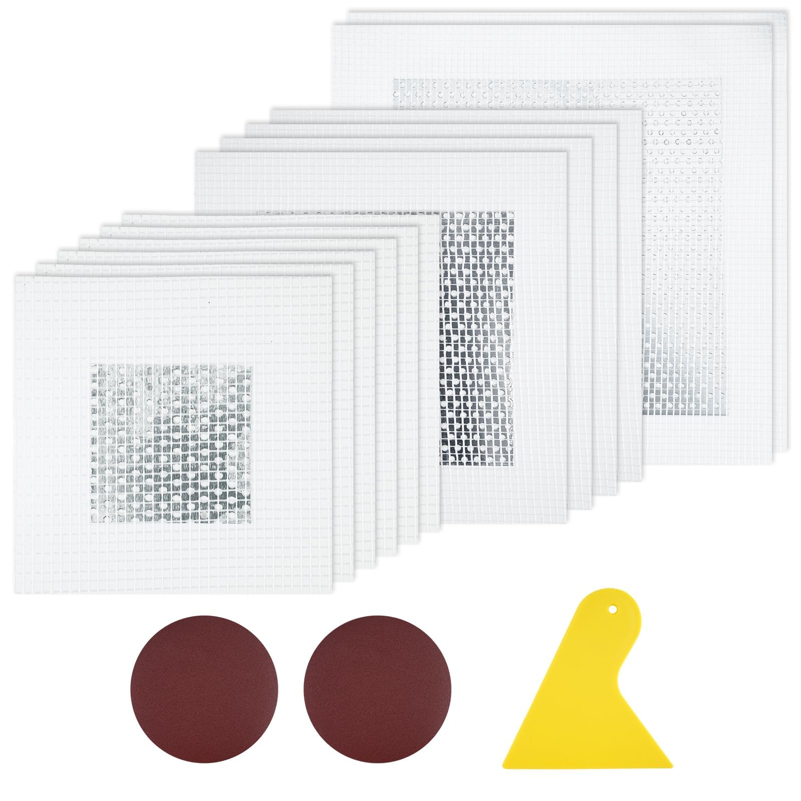 12 Pack Wall Repair Kit, 10/15/20 cm Drywall Patches with Scraper Sandpaper