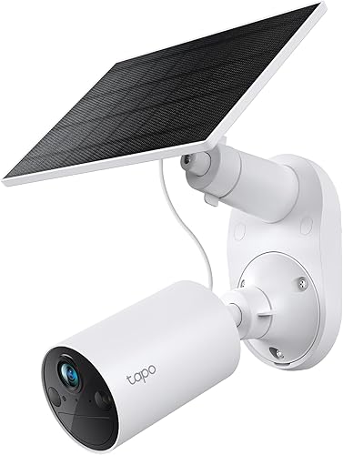 Tapo TP-Link - Kit SolarCam C402, cámara de batería para exteriores con base de panel solar, inalámbrica, 1080p, detección de personas gratis,