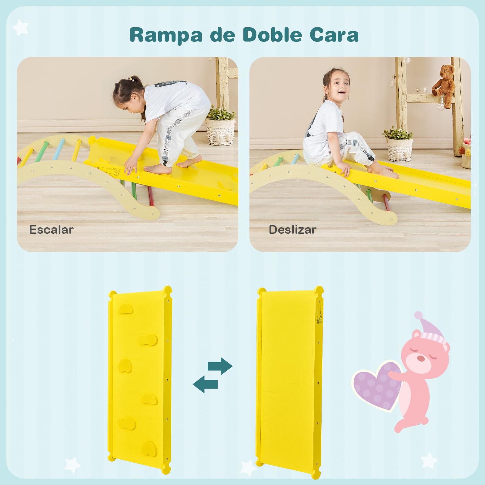 COSTWAY 3 en 1 Escalada de Arco para Niños con Cojín, Triángulo Rampa Reversible para Escalar y Deslizarse, Escalera Abovedada Versátil para Niños para Uso Interno, Carga 60 kg (Multicolor)