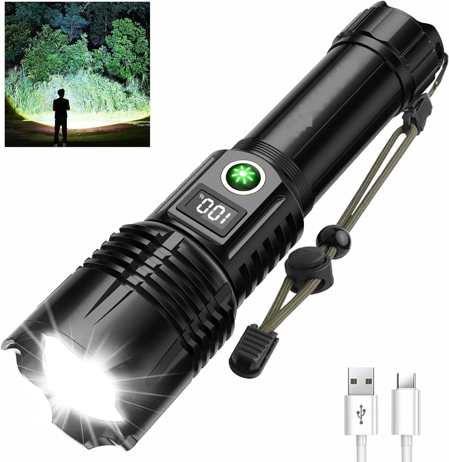 Luteti Rechargeable Flashlights High Lumens, 250000 Lumen Super Bright LED Flash Light with USB Cable, 5 Modes IPX7 Waterproof Handheld Flashlight for Emergency Camping Hiking Biking (B0DFPQ5Y11) Amazon Price History, Amazon Price Tracker