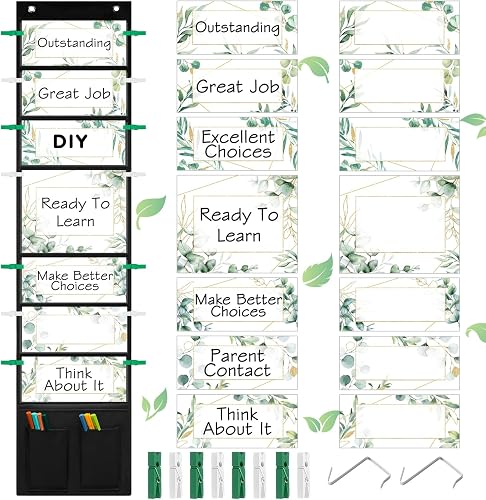Eersida 49 Pcs Eucalyptus Student Behavior Clip Chart for Classroom Management Kids Track Reward Incentive Behavior Pocket Chart Bulletin Board Teacher Supplies for Preschools Daycares Homeschool