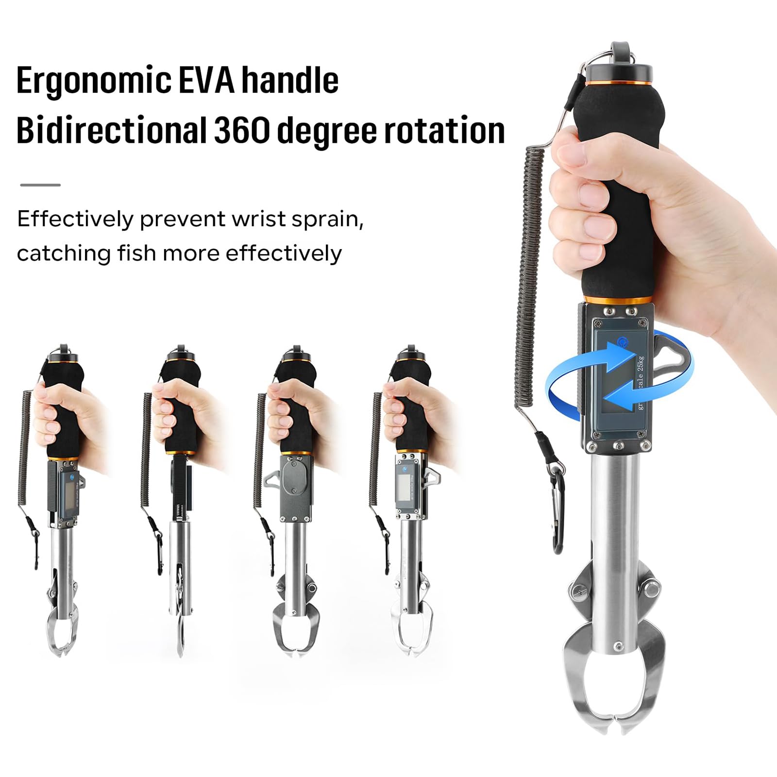 Báscula Digital para Peces, agarrador de Labios para Peces Profesional de Acero Inoxidable, alicates de Pesca multifuncionales Báscula de Peso de 25 kg / 55 LB,Negro