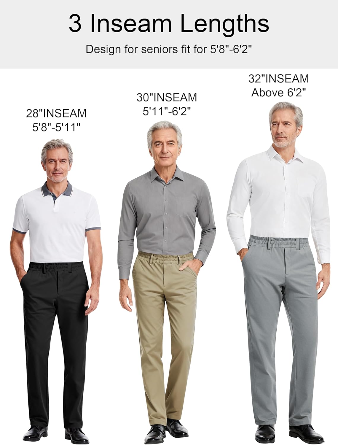 Mens Elastic Waist Pants for Seniors with Magnet Button No Iron Stretch Expandable Waist Slacks for Elderly - Image 5