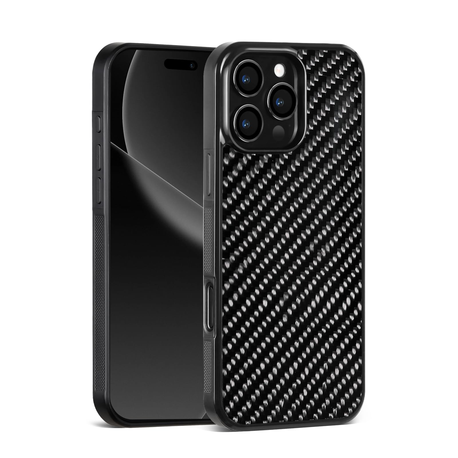 2025 New Forged Carbon Fiber Phone Case，Magnetic All-Inclusive Protective Anti-Fall Case，Anti-Slip Sides，for iPhone 16 15 14 13 12 11 Pro Max (Black,