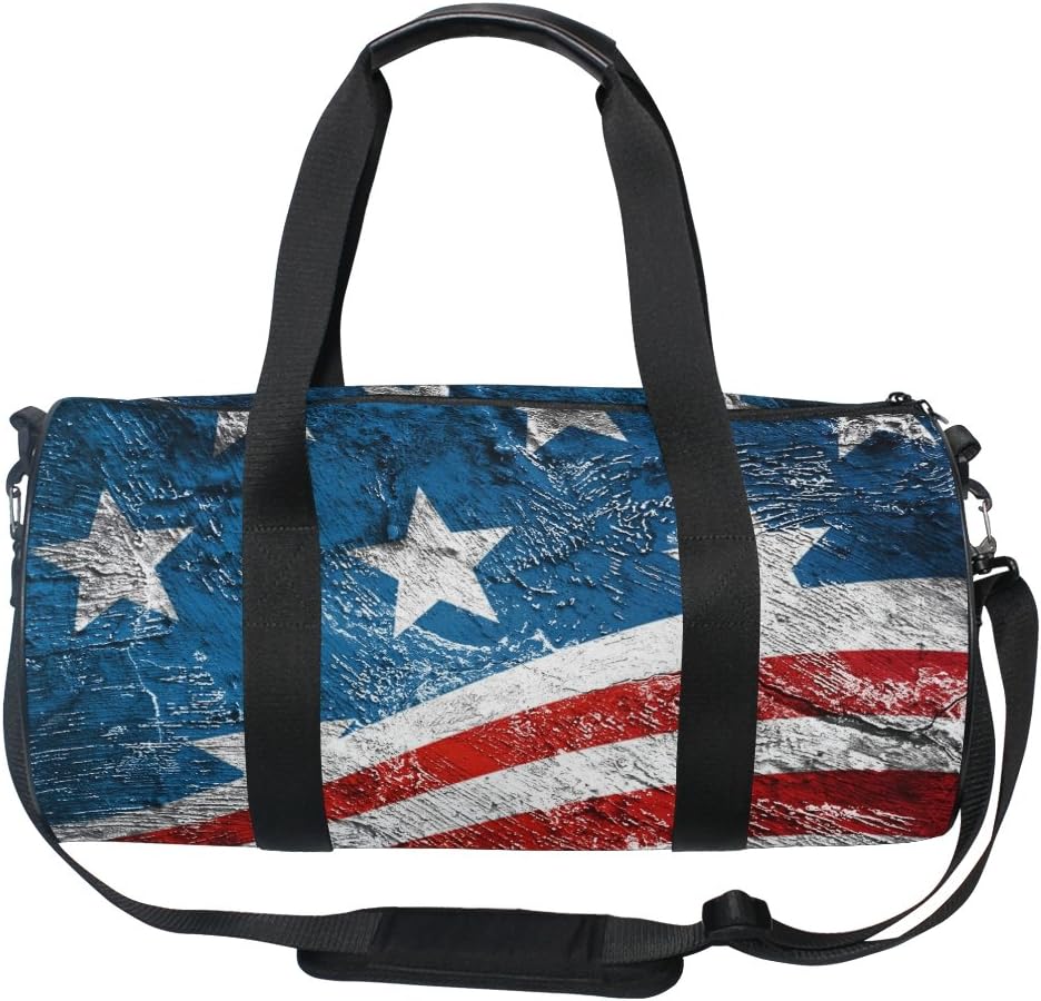 Naanle Patriotic Usa Style American Flag On Old Grunge Wall Gym bag Sports Travel Duffle Bags for Men Women Boys Girls Kids