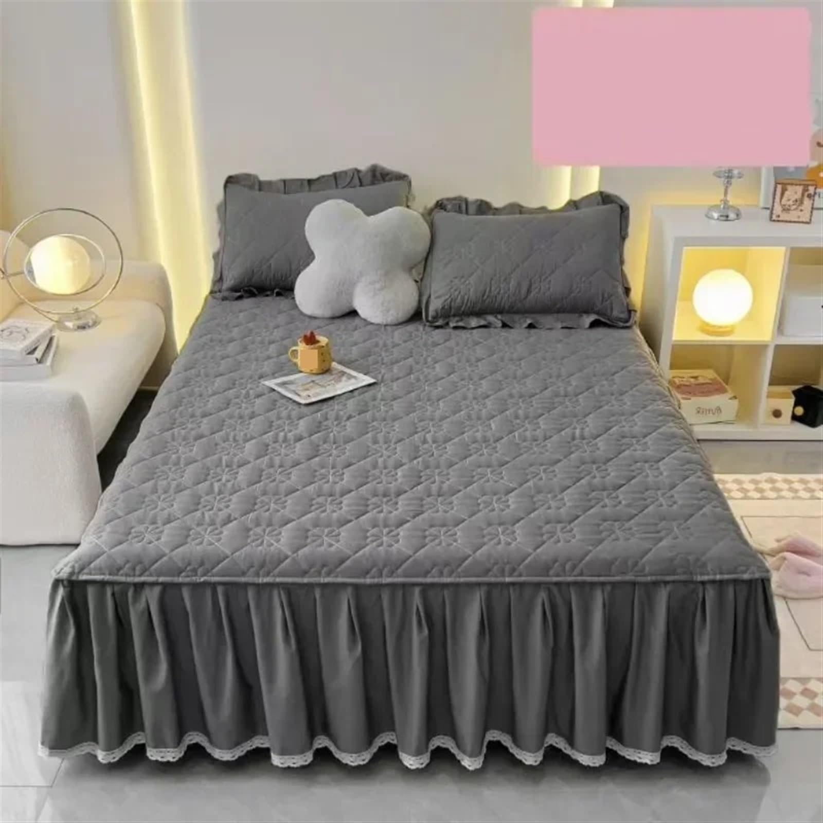 Pikowana narzuta na łóżko, gruba narzuta na materac z falbanką, prześcieradło z gumką, falbana, na łóżka 180 x 200 cm, elegancka pościel