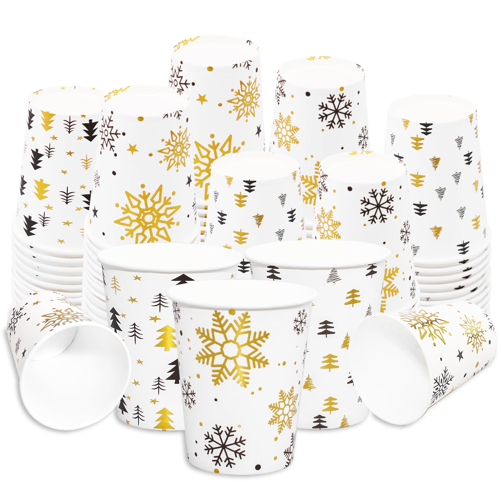 Photo 1 of 120 Pcs Christmas Paper Cups 9 OZ White Foil Stamping Cups Disposable Xmas Party Coffee Cups for Daily Use Winter Party Christmas Party Supplies(4 Designs)