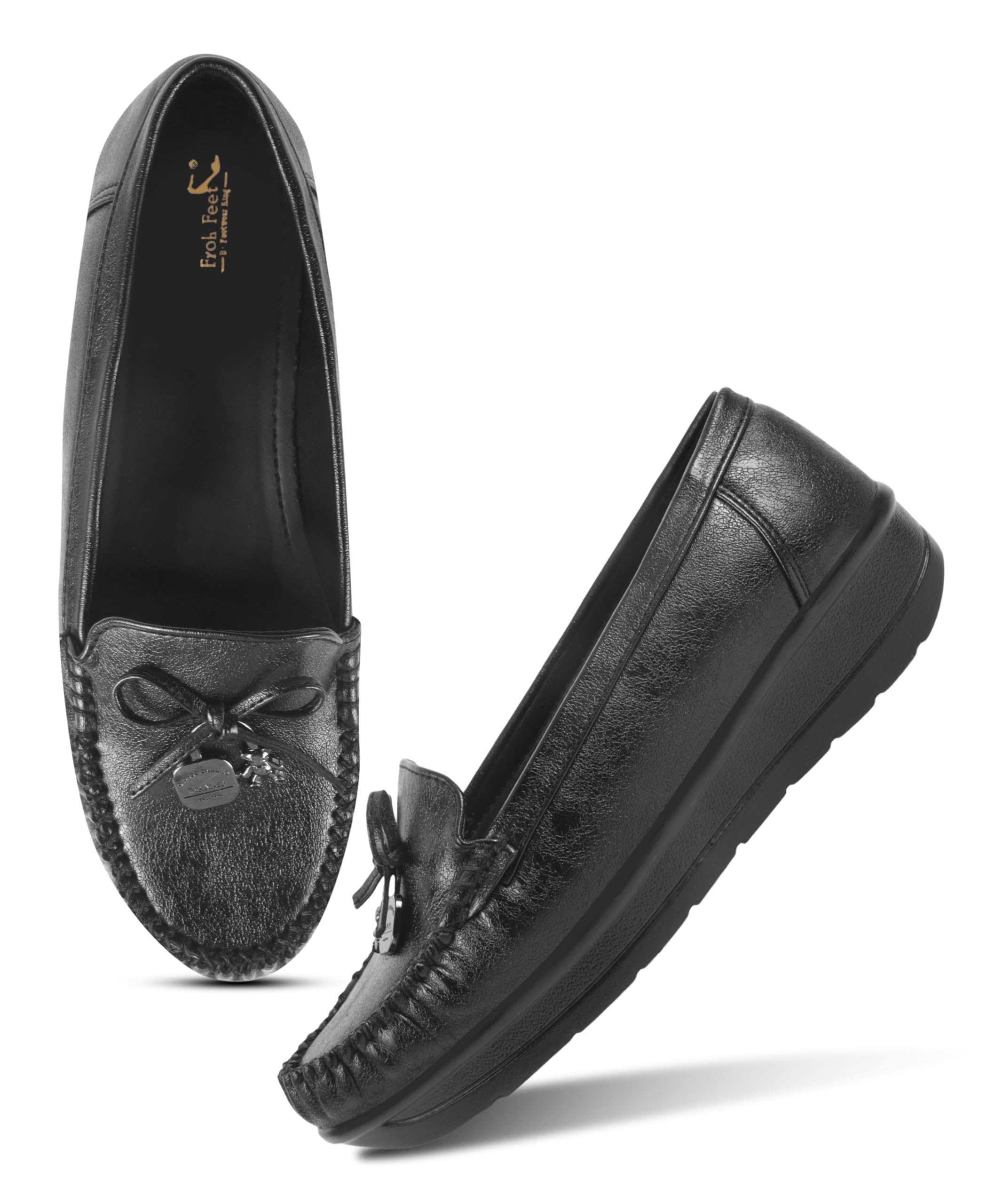 Froh Feet: Classic Moc Toe Loafers with Decorative Bow and Comfort Fit-image-31