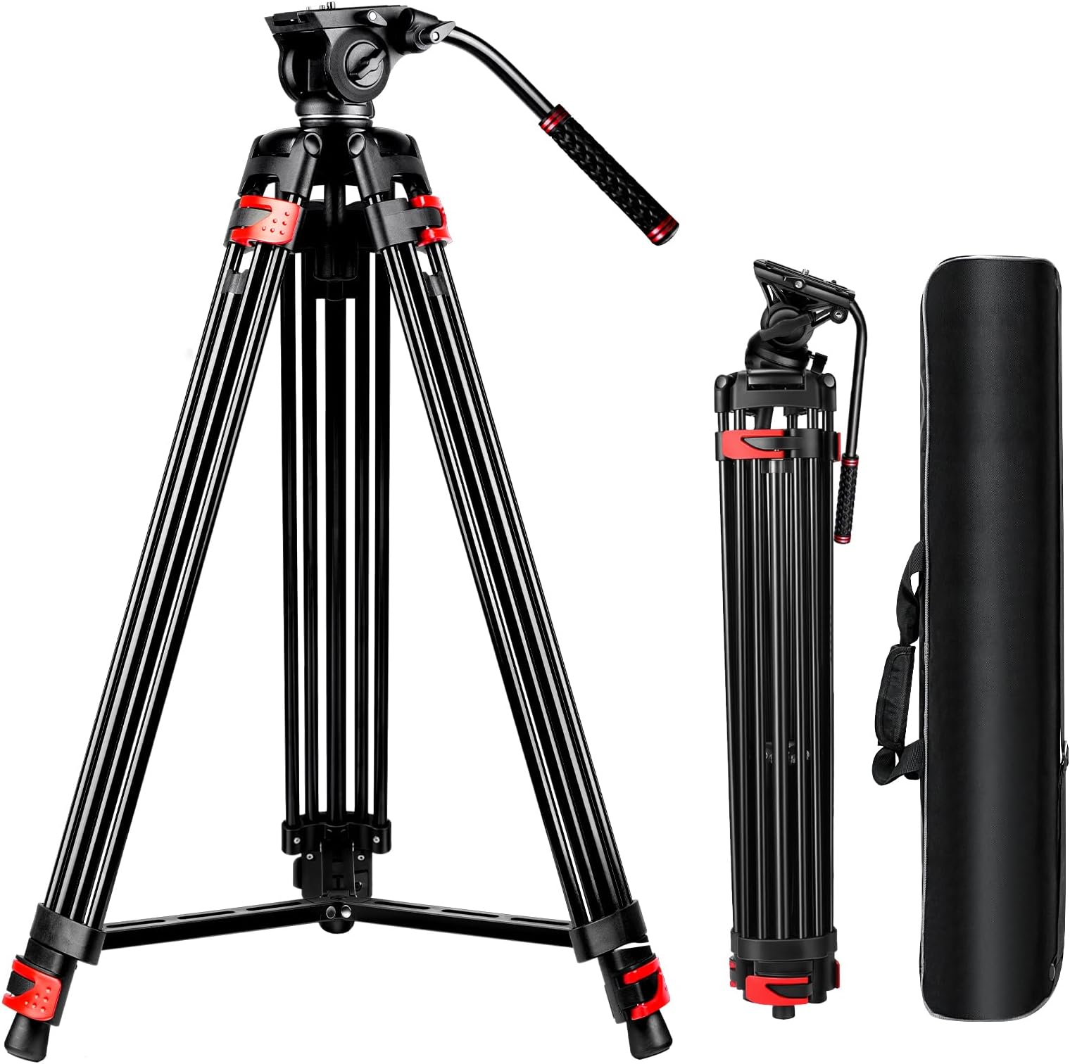 82" /210cm Video Tripod Heavy Duty Tripod with 360° Fluid Head,Mactrem Aluminum Tall Tripods Professional Compatible with Canon Nikon Sony DSLR Camera Camcorder Telescope Bnoculars (Load 33Lb)