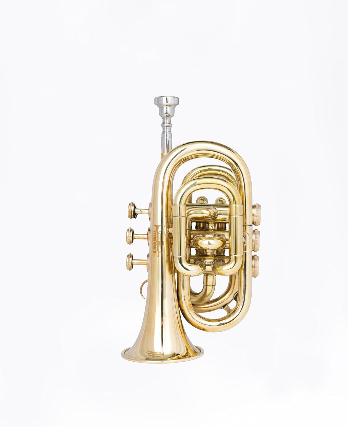 Pocket Trumpet in Bb Pitch – Full Brass Finish with Red Valve Accents | Compact Trumpet with Mouthpiece & Case for Beginners & Students