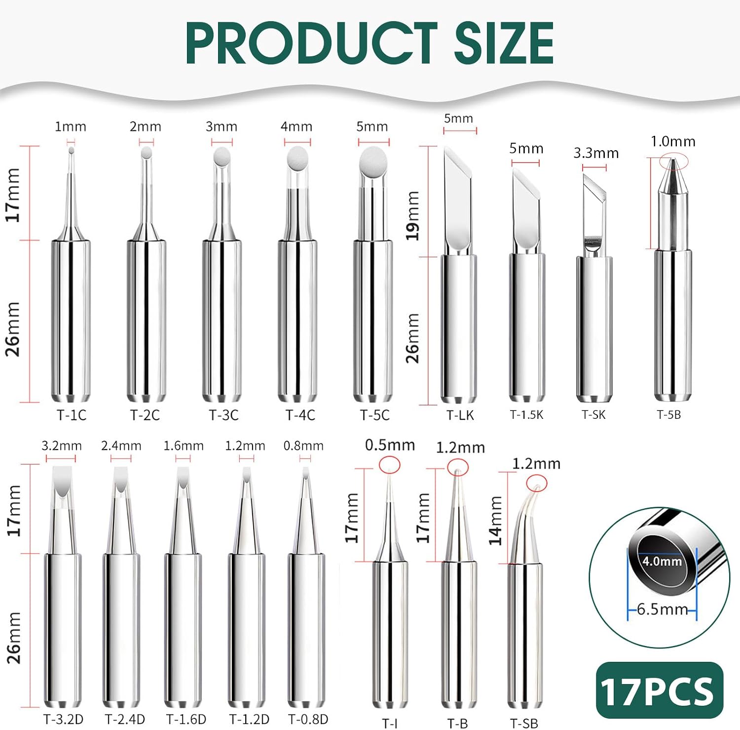 900M-T Soldering Iron Tips, Universal Replacement Solder Tips for Electronics Repair and DIY Projects (silver 17pcs)