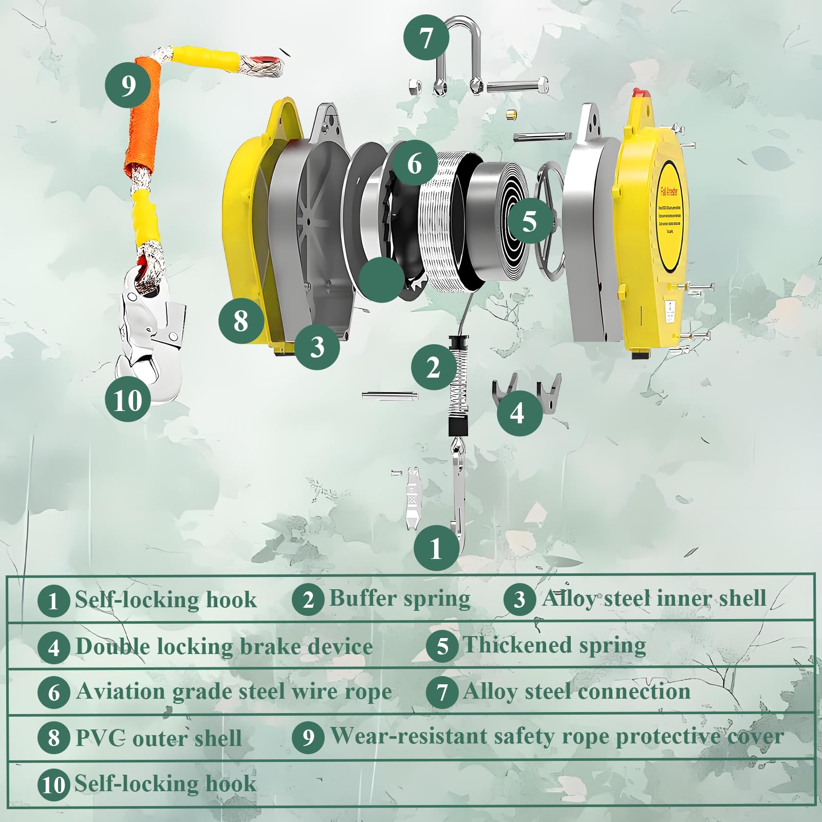 Dispositivo Anticaida Retractil, 150kg Arnes Linea de Vida Retráctil Homologado, 3-20m Arnes Seguridad Anticaidas Retractil Trabajo Tejados/ Altura con Gancho Autoblocante(Amarillo,20 Metros)