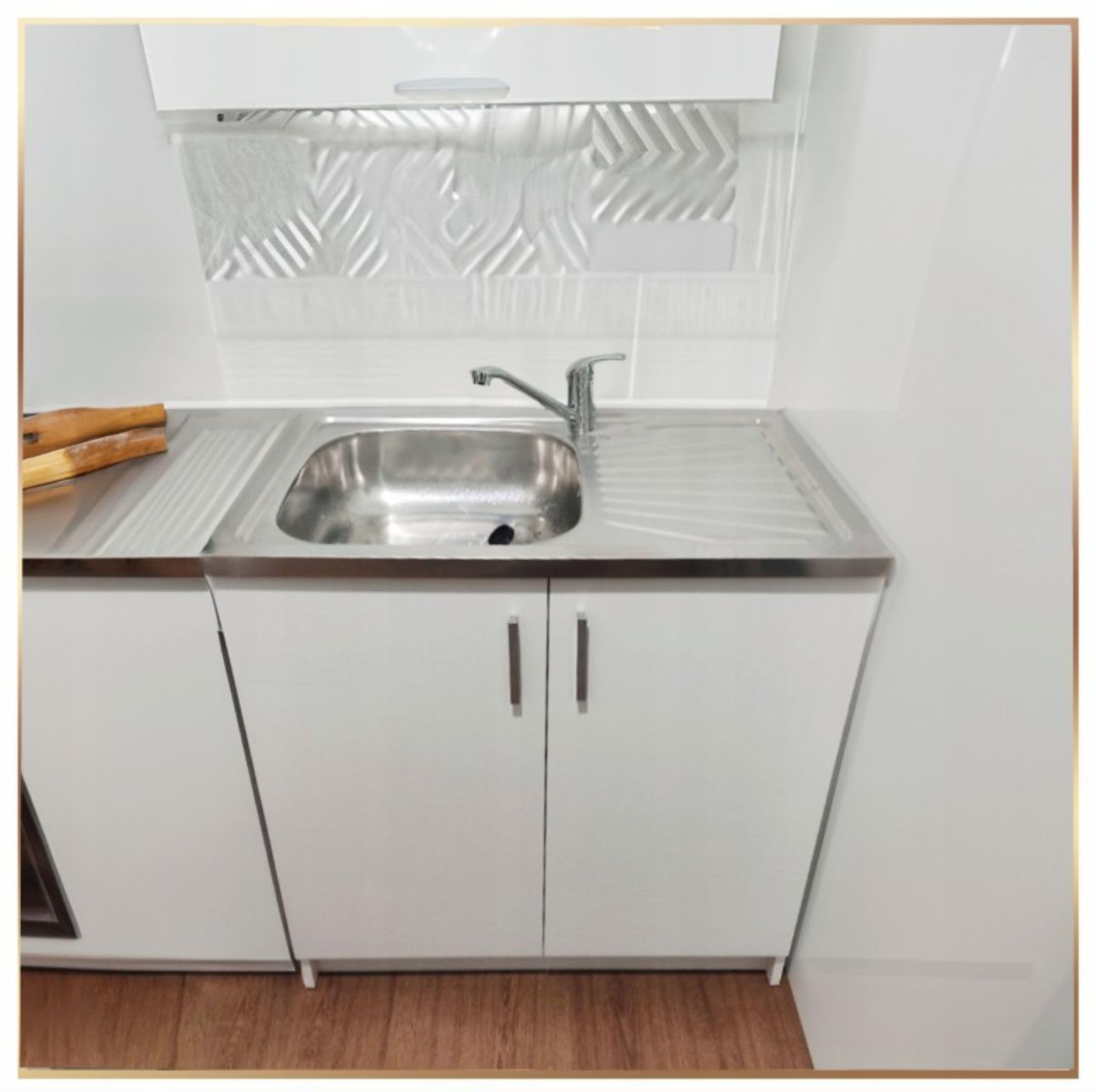 Spülenschrank Küchenschrank 80cm Weiß Spüle Edelstahl Armatur Chrom Wand Komplett Standschrank 49cm Tiefe Siphon Geschirrspüler Wandarmatur Set XXL