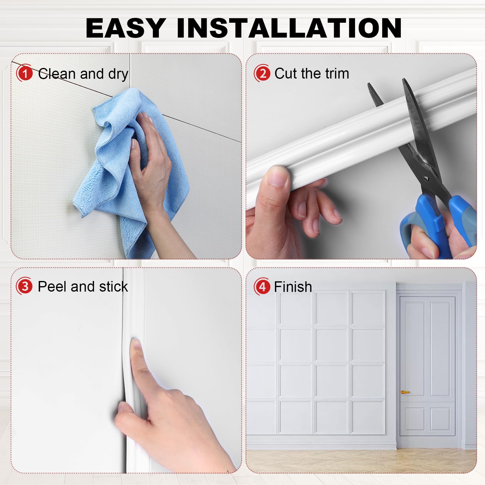 Storystore Moldura de paneles para despegar y pegar, tira de paneles de pared autoadhesiva, riel flexible para silla clásica para decoración del hogar (2,3 x 3 m, 2 rollos)