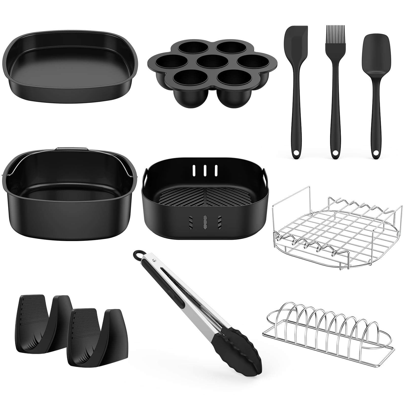Accesorios freidora de Aire, Air Fryer Accesorios con Molde Silicona freidora de Aire, Accesorios para freidora sin Aceite COSORI Cecotec Ninja Philips EVVO 5,5L 6L 6,2L 6,5L, Rejilla airfryer Pinzas