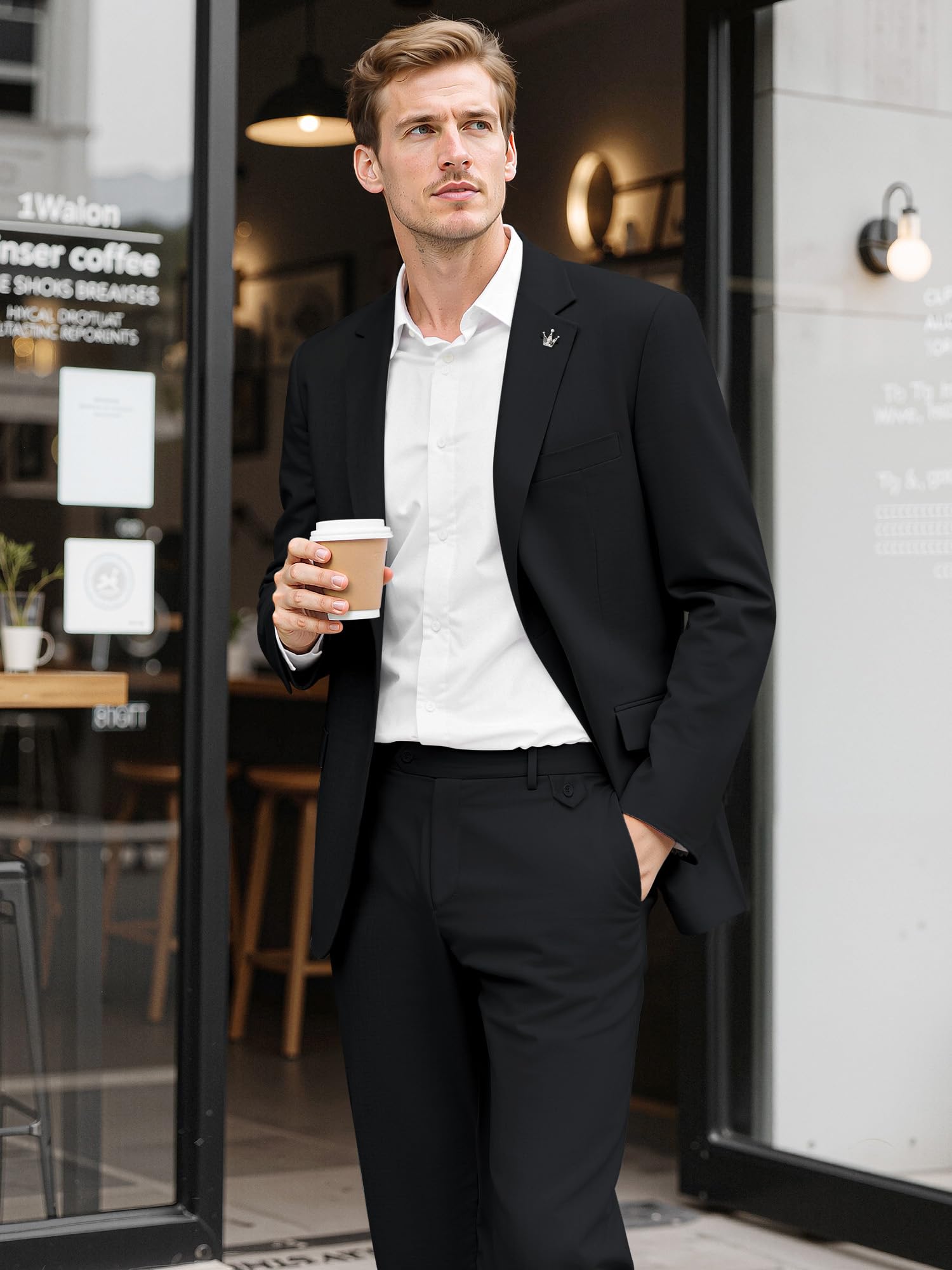 Traje de Hombre 2 Piezas Slim Fit con Un Botón Traje de Boda de Negocios Revers de Punta Chaqueta Pantalone