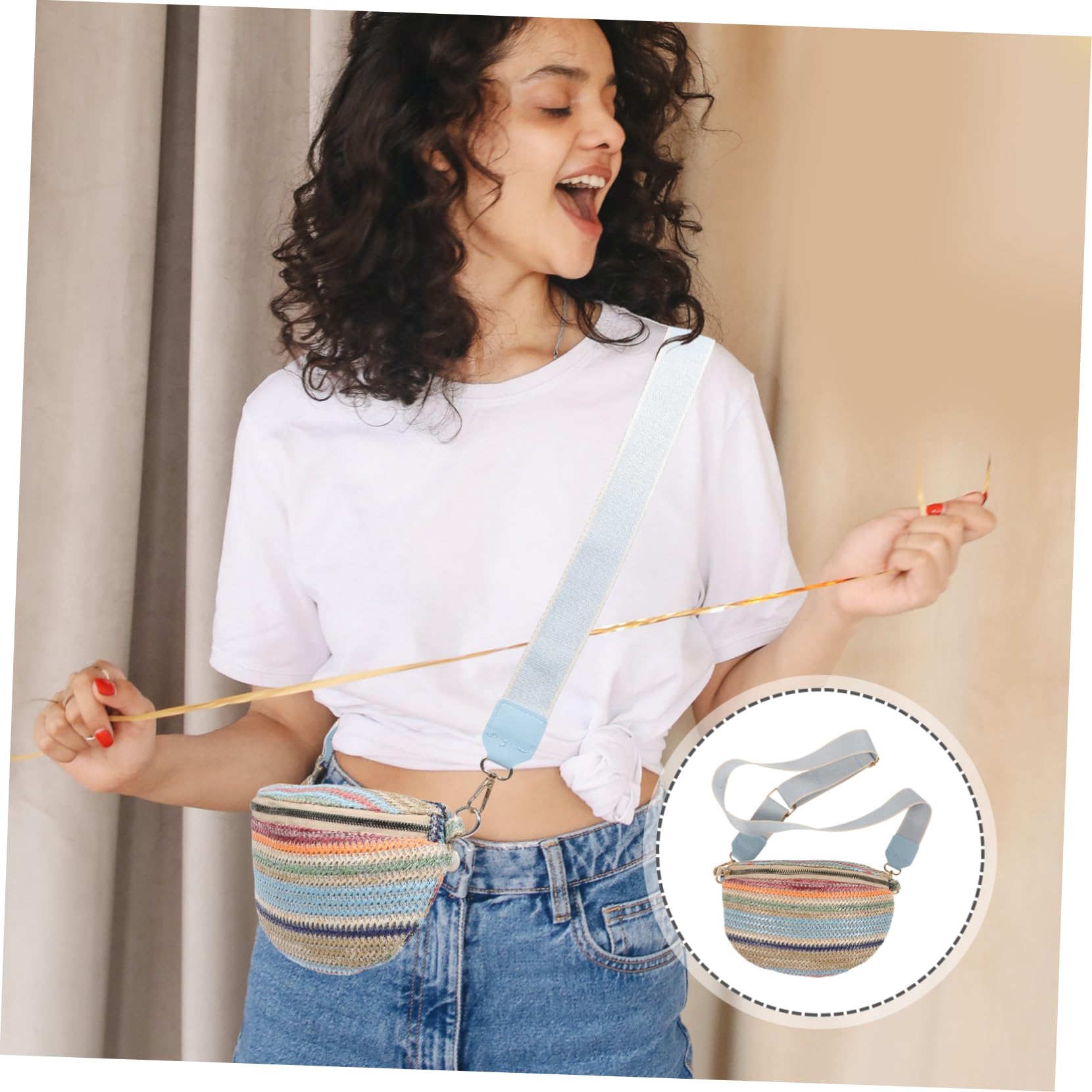 BESPORTBLE Women's Waist Pouch Straw Fanny Pack Zipper Fashion Belt Bag for Travel