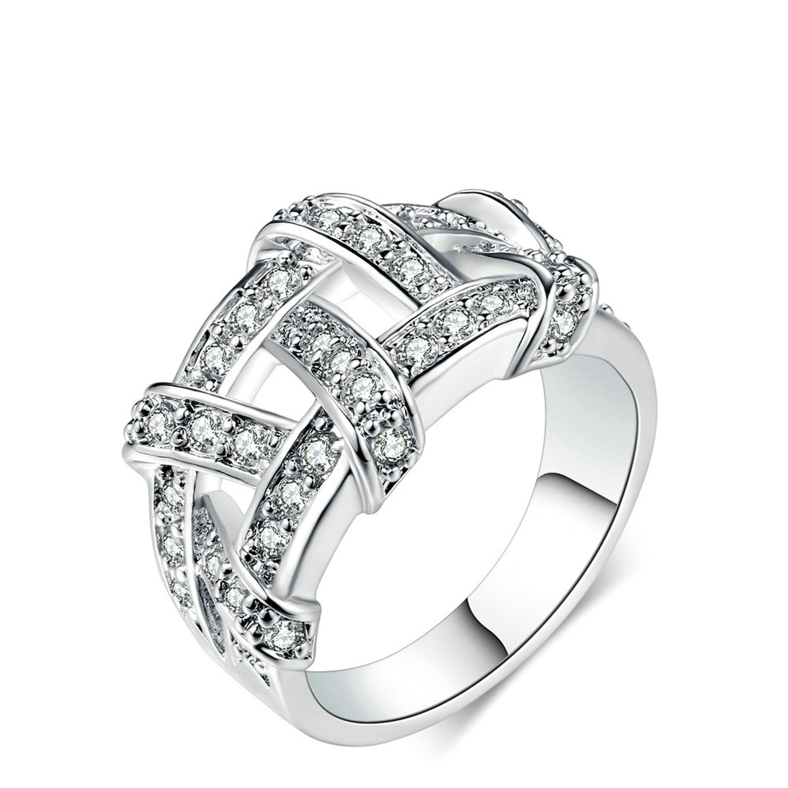 Fashion Wedding Ring Hallow Zircon Simple Silver Ring for Women Valnetine's Day Gift Size 9