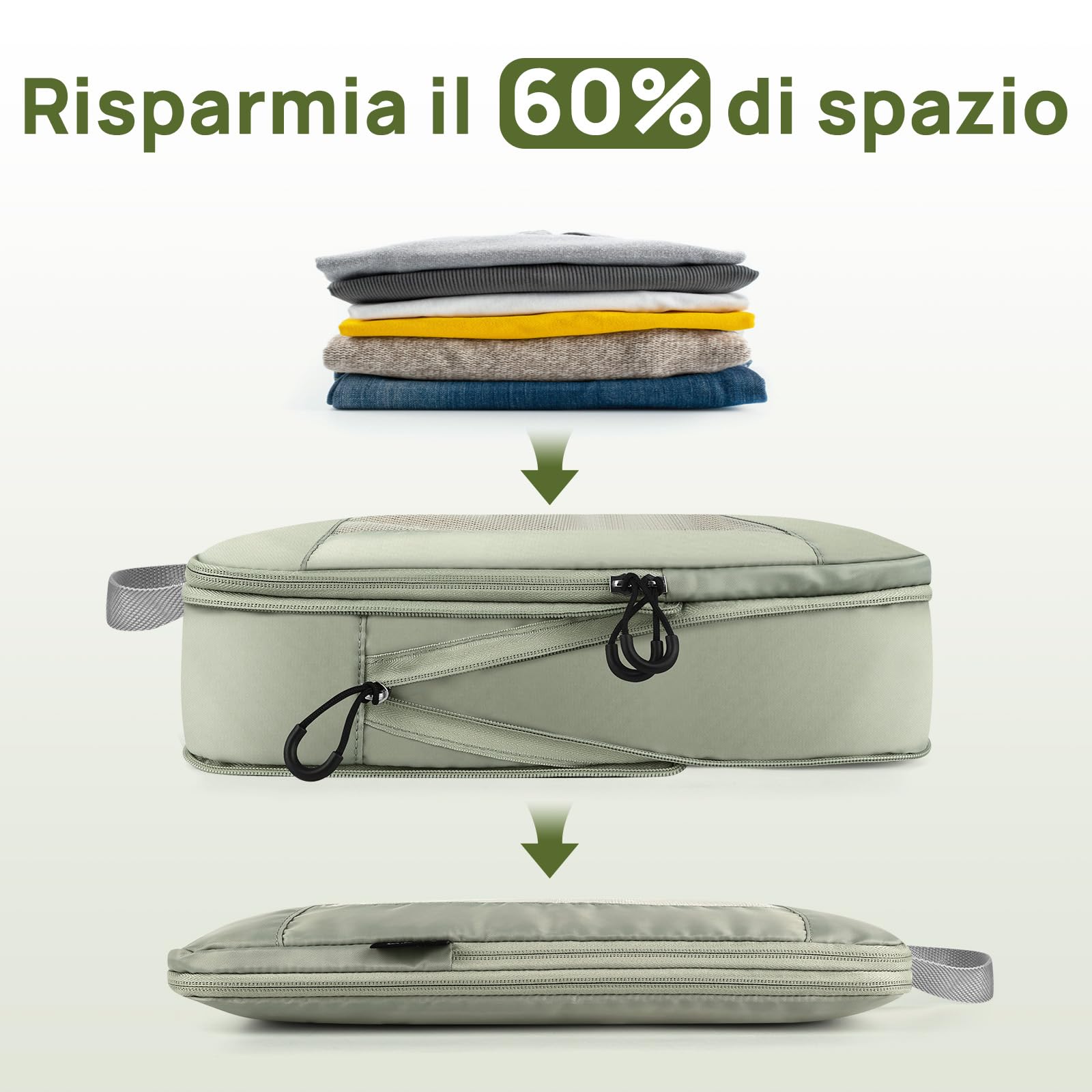 Organizer Valigia Salvaspazio Viaggio Set, Impermeabile Espandibile Ultraleggero Compressione Packing Cubes, Organizzatori Valigia, Organizer Zaino Viaggio (Grigio Chiaro, 6 pezzi)