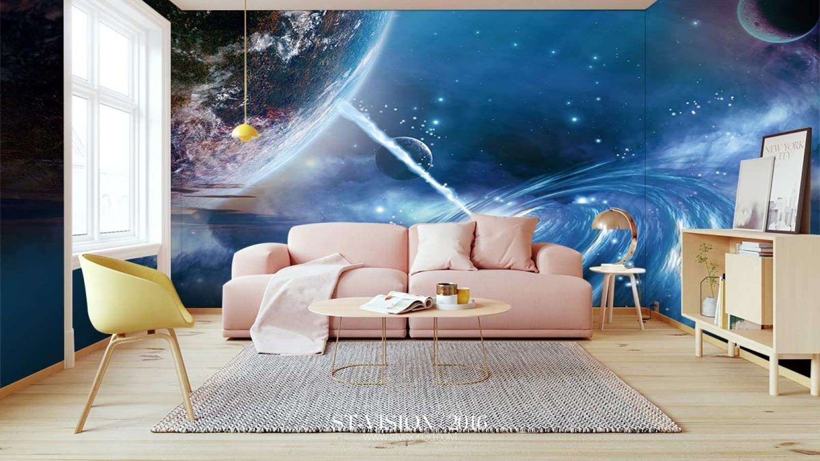 Papier peint panoramique 3D Terre et Étoiles pour un revêtement mural chic
