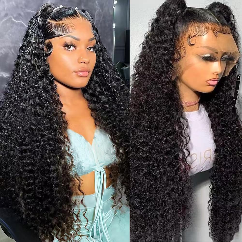 30 Inch Water Wave 13x6 HD Lace Front Wigs Human Hair Pre Plucked 200 Density Deep Part Curly Wig for Women with Baby Hair Water Wave Frontal Wigs Human Hair