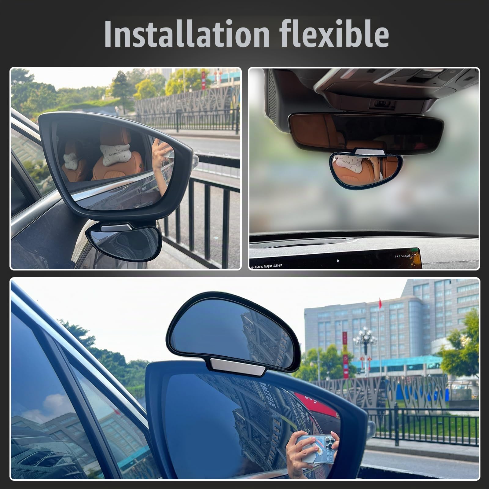Rétroviseur d'angle mort ajustable à NEW MIRROR 360 degrés pour voiture, rétroviseur en verre HD Accessoires extérieurs pour voiture Epaisseur (Rétroviseur simple droit)